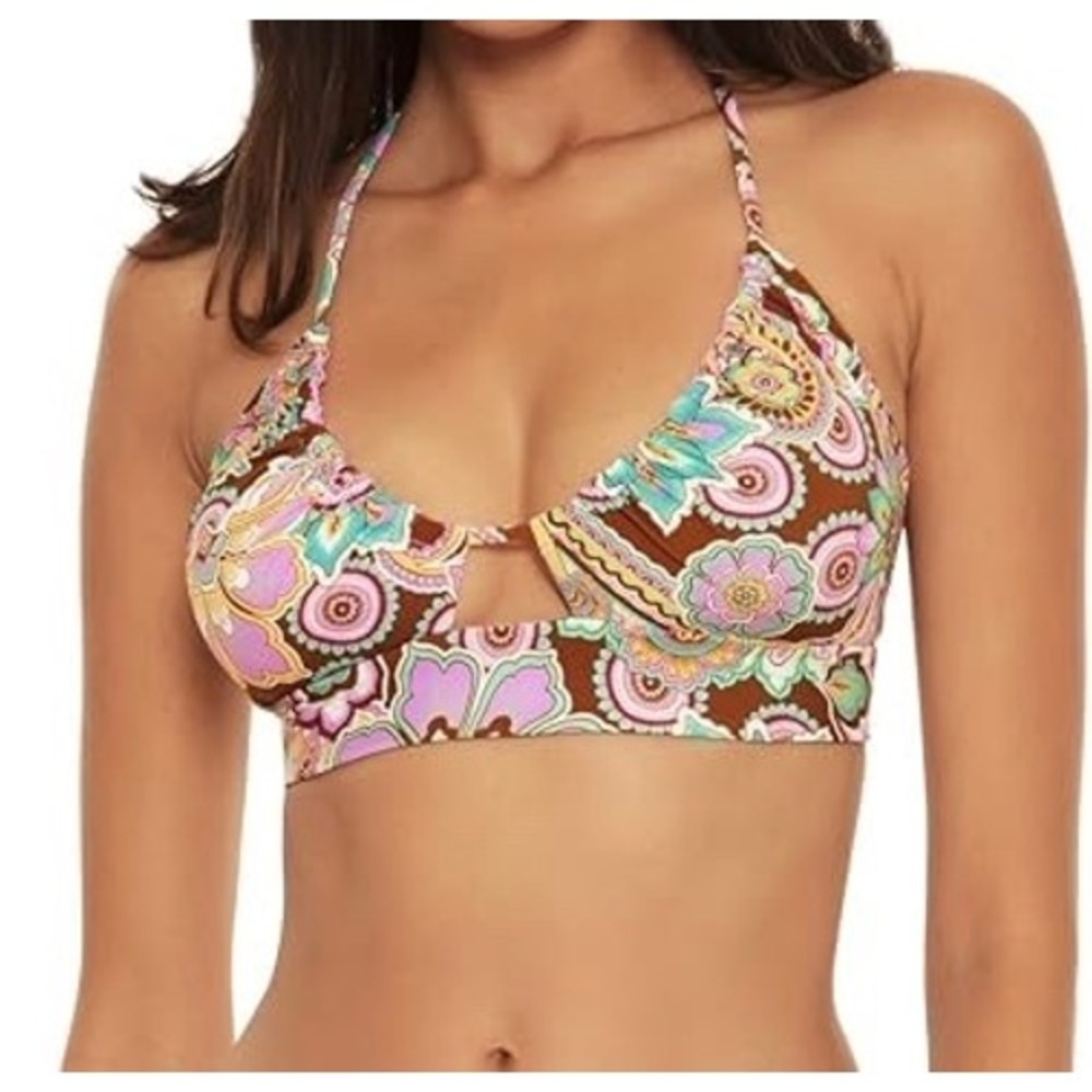 BECCA Groovy Candice Purple Floral Bikini Top Size Large